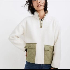 Madewell fleece Women's White and Green Quilted pockets  Jacket